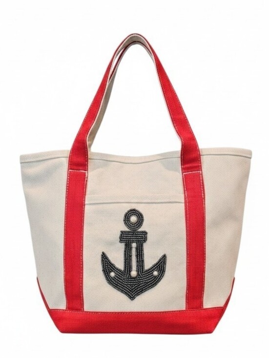 Hand Crafted Handbags - Handcrafted in India Viral NWT Beaded Canvas Mini Tote &  Anchor Coin Purse Red
